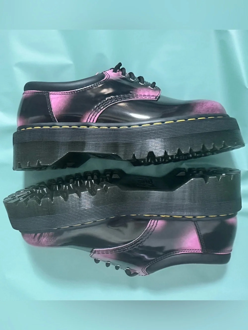 New Dr Martens 8053 Distressed Leather Platform Shoes pink black ombré leather 9